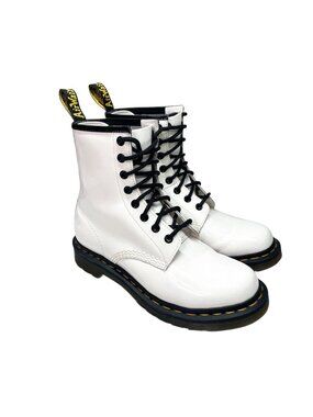 Dr. Martens 11821 White Patent Leather Combat Boots AirWair Women's Size US 8